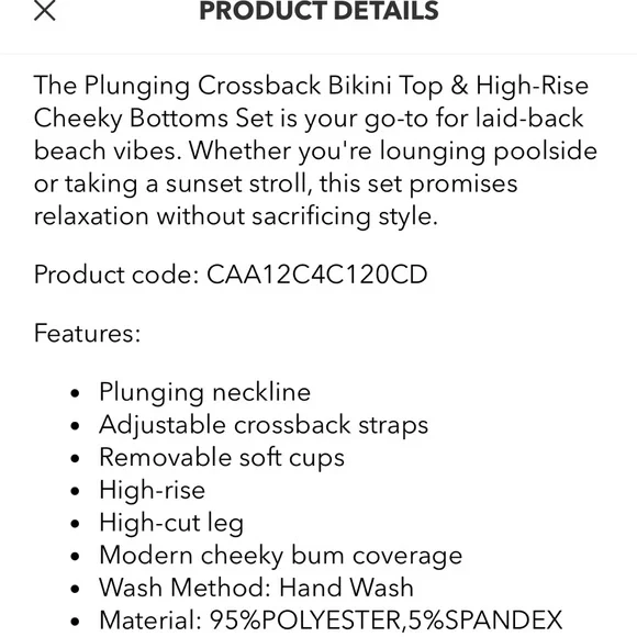 Cupshe Plunging Crossback Bikini Top & High-Rise Cheeky Bottoms Set, White, Sz M - Picture 7 of 8